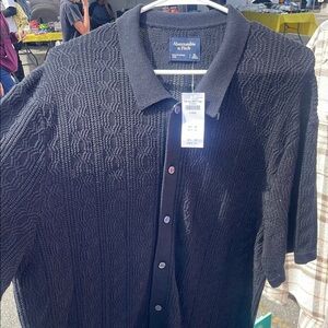 Abercrombie & Fitch Black Knit Polo Shirt